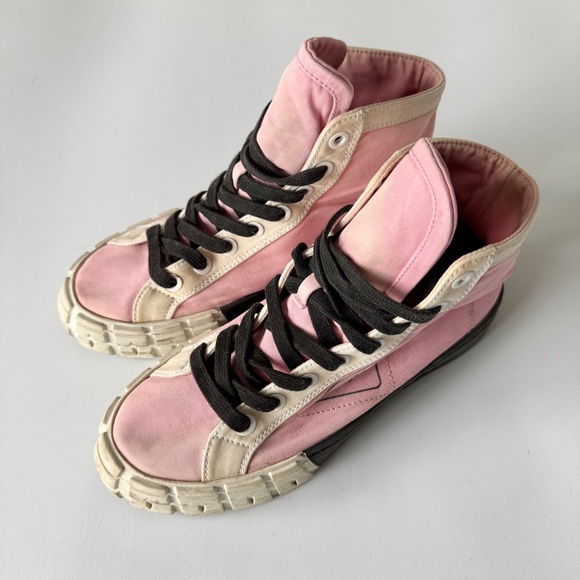 PRADA Canvas Colorblock Pattern Wedge Sneakers in Pink - Picture 2 of 8